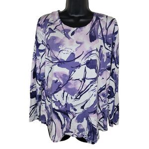 Weekends by Chico's Floral Sweeping Scoopneck Top Size 1 (medium)